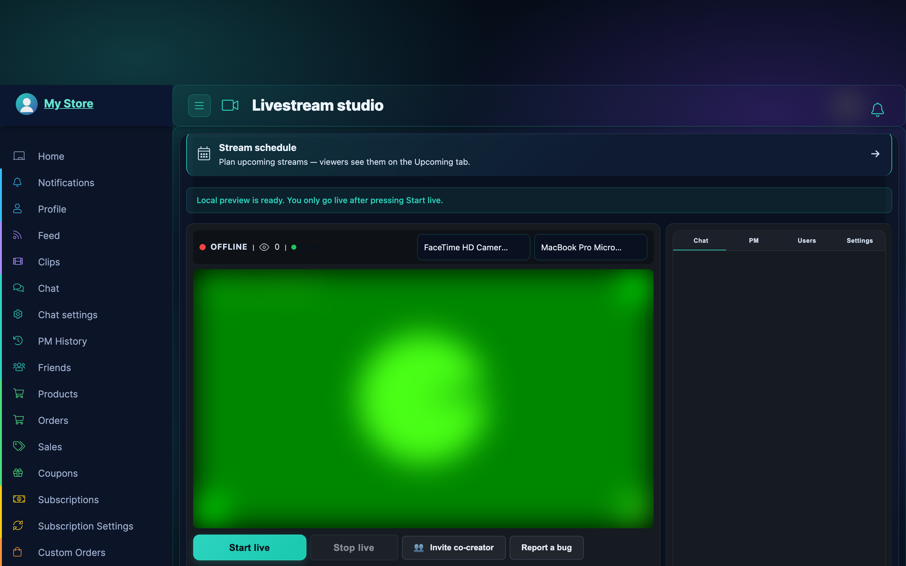 Once verification is approved the livestream studio unlocks and you can go live.