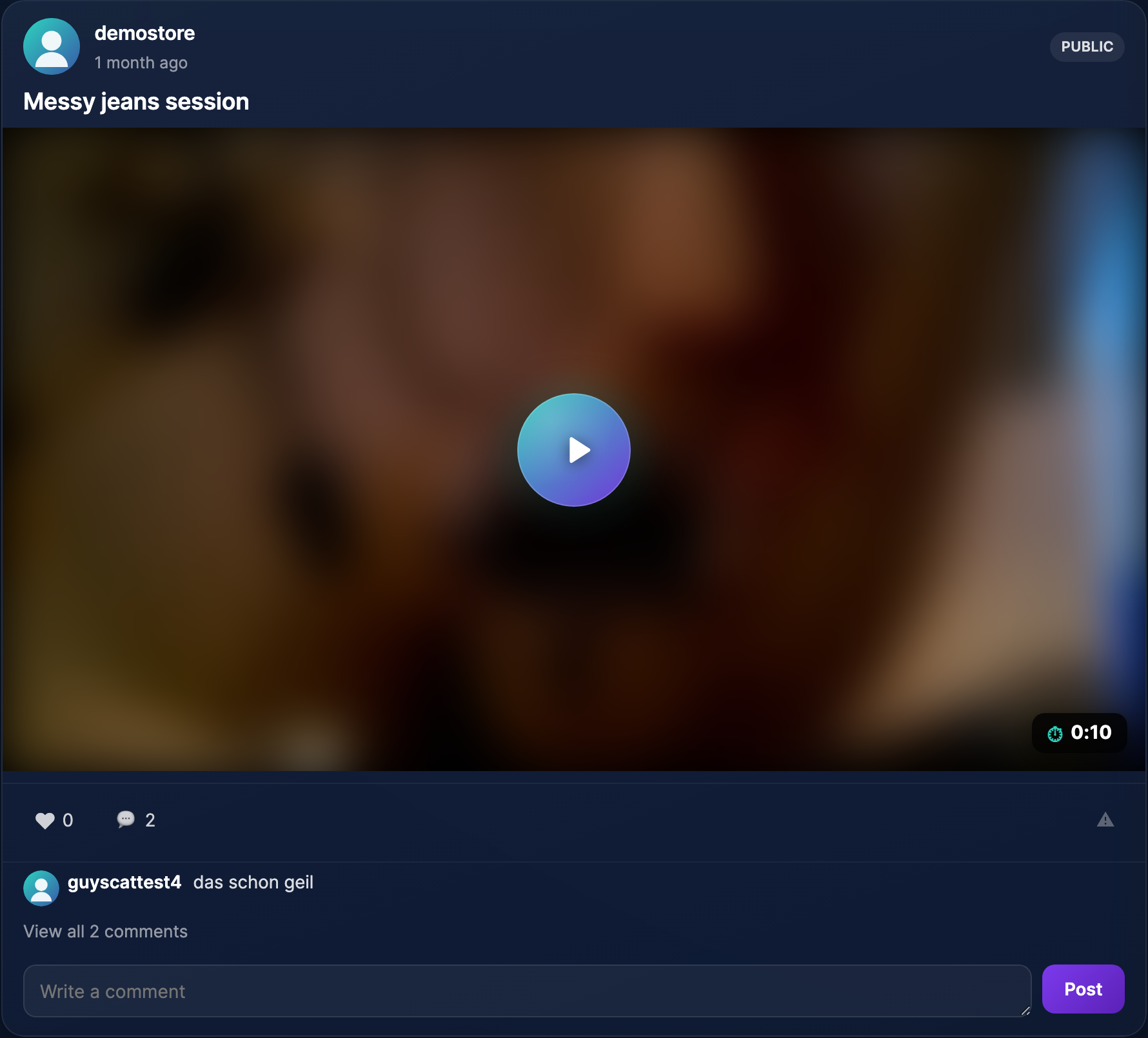 A feed post as fans see it — the trailer preview with like, comment and tip buttons underneath