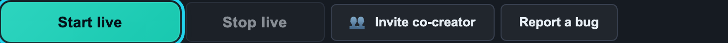Start live button highlighted on the studio actions row.