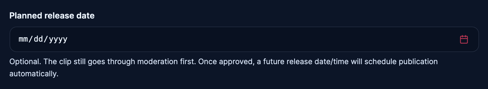 Planned release date field on the Add Clip form.