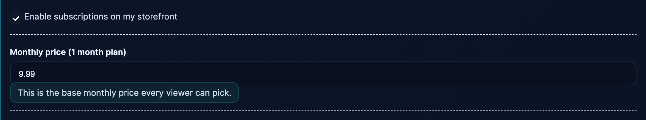 The Enable toggle and the monthly base price.