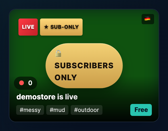 A subscribers-only room on the browse page — the gold badge marks it.