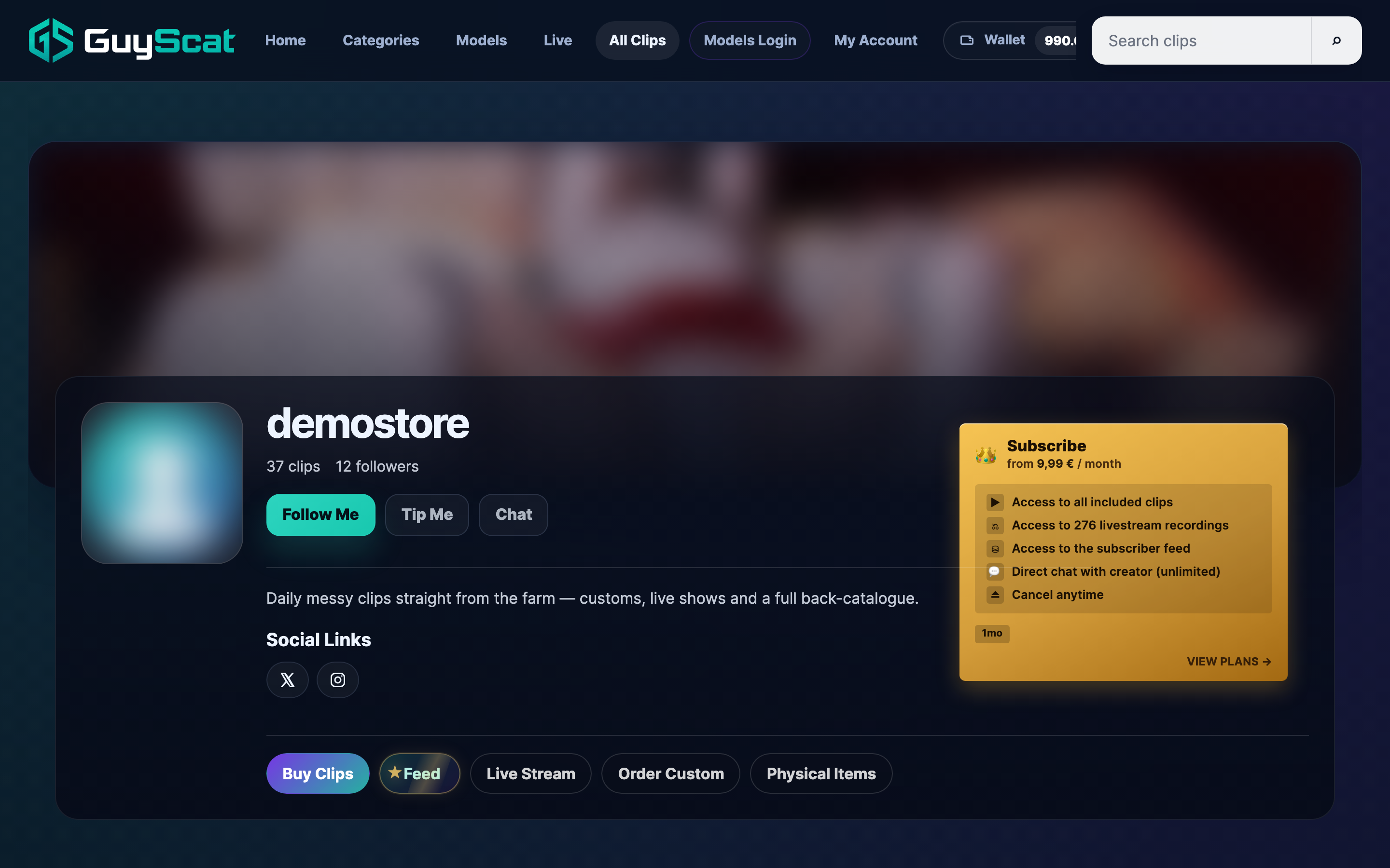 Creator storefront with the Subscribe button visible.