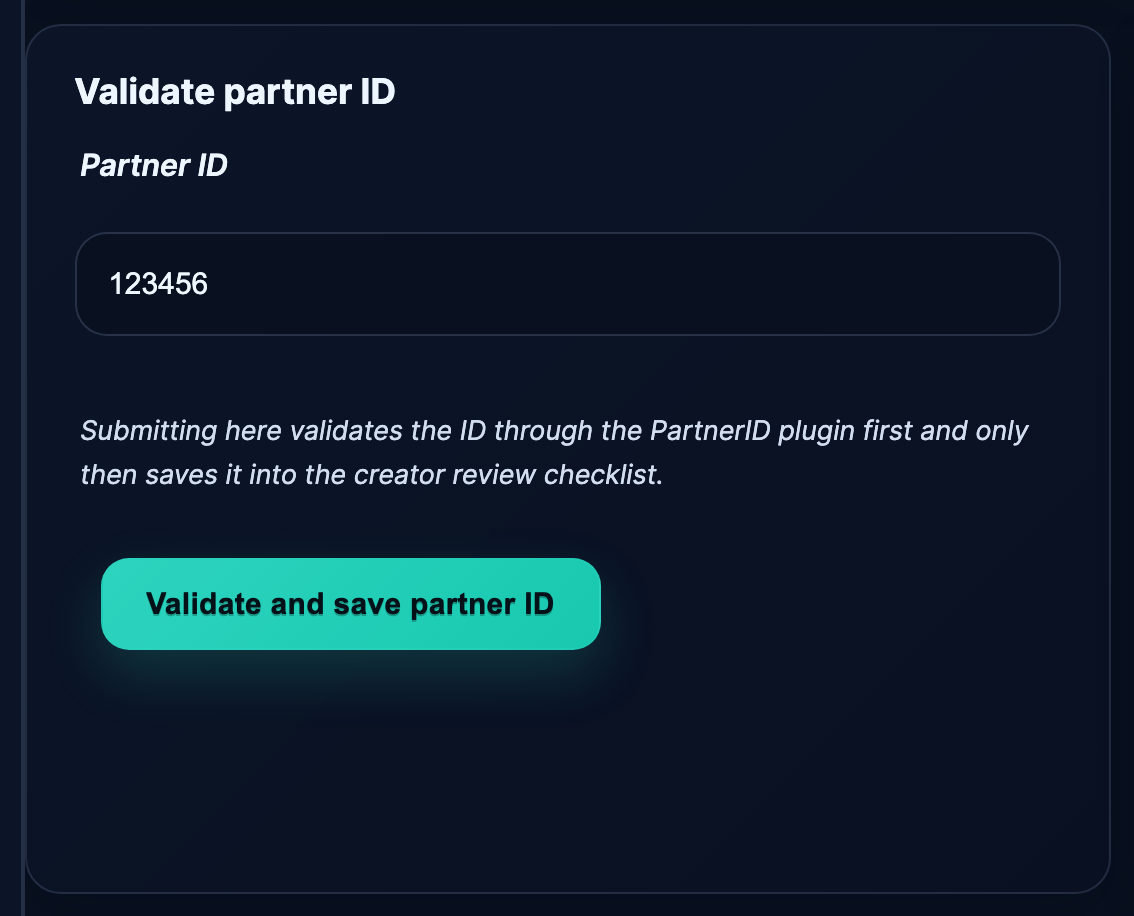 Back on GuyScat: enter the Partner ID you received and validate it.