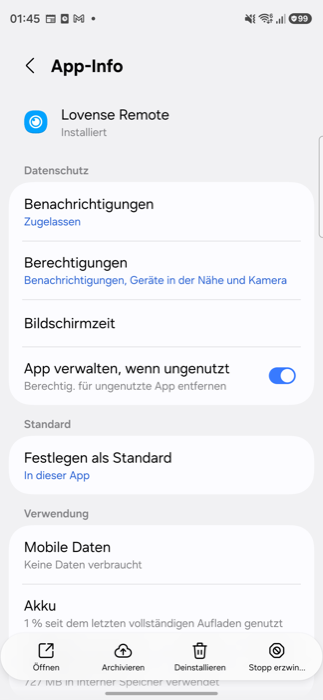 App info screen for Lovense Remote on Android