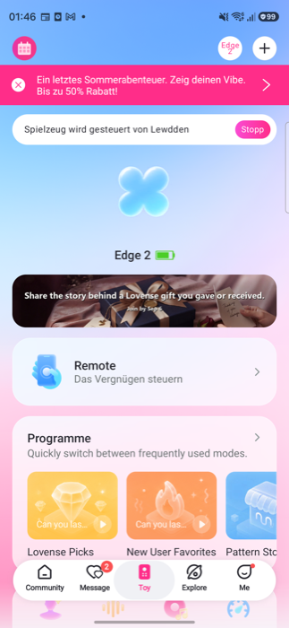 Lovense Remote home screen with the plus button at the top right