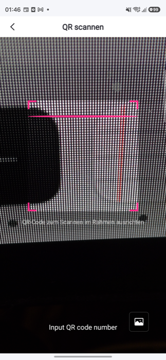 QR scanner with the Input QR code number line at the bottom