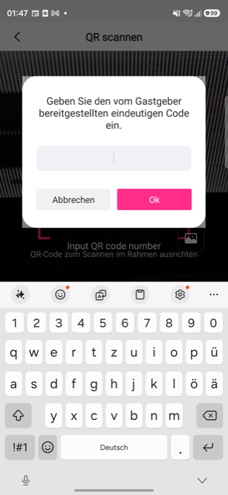 Dialogue asking for the code provided by the host