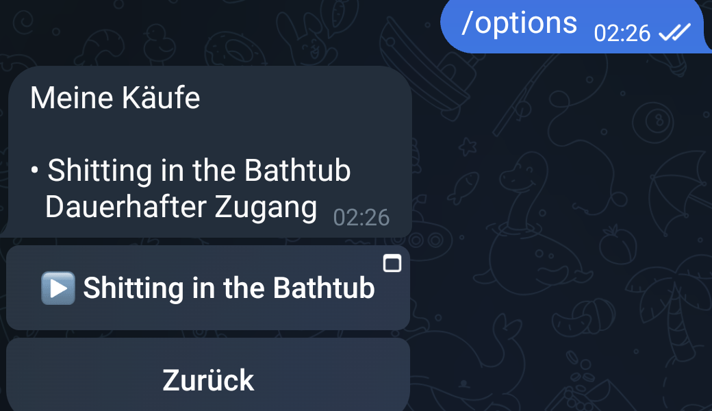 The My purchases view with one bought clip, its access length and a play button.