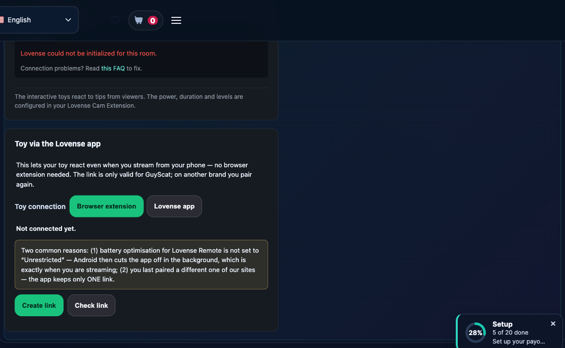 The Extensions tab of the streaming studio