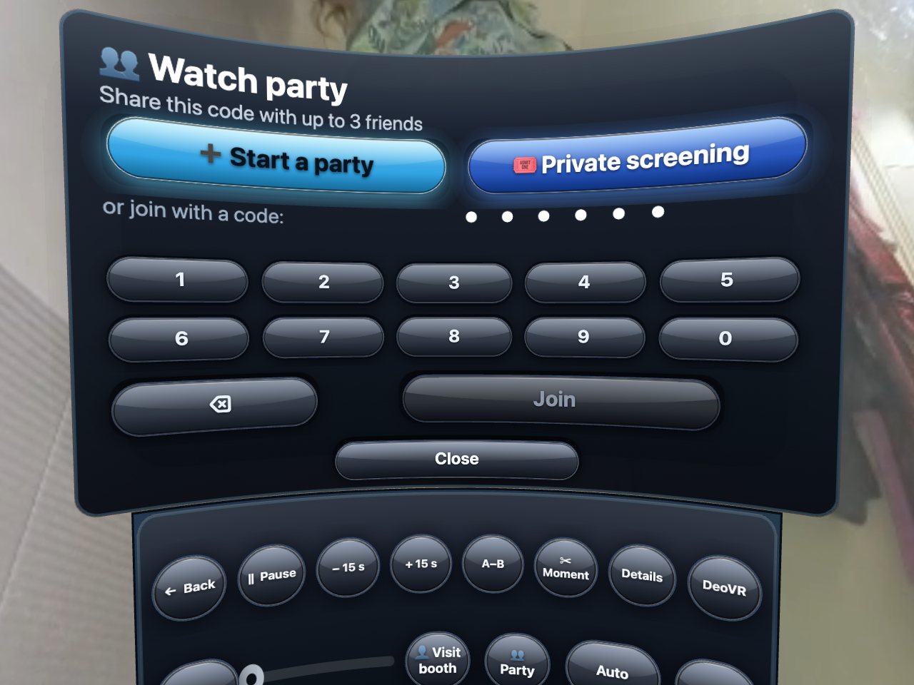 The party dialog with the code.