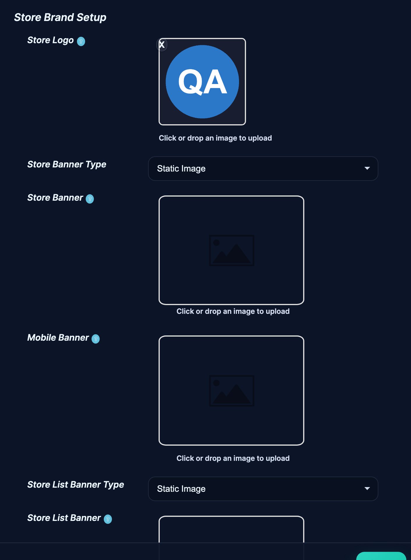 Settings, Store Brand Setup, with the VR180 broadcast field at the bottom.